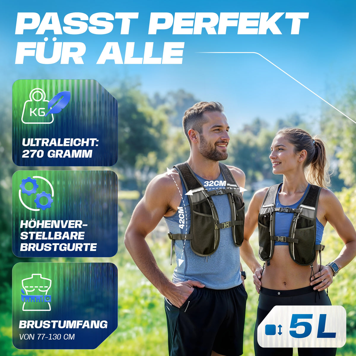 Laufweste 5L - Inkl. 2x 500 & Trinkblase & Reinigungsset
