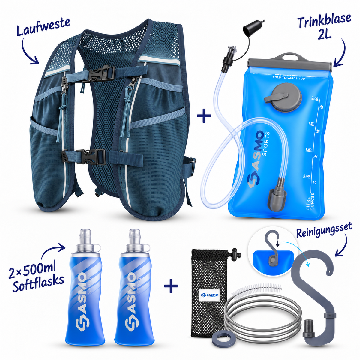 Laufweste 5L - Inkl. 2x 500 & Trinkblase & Reinigungsset