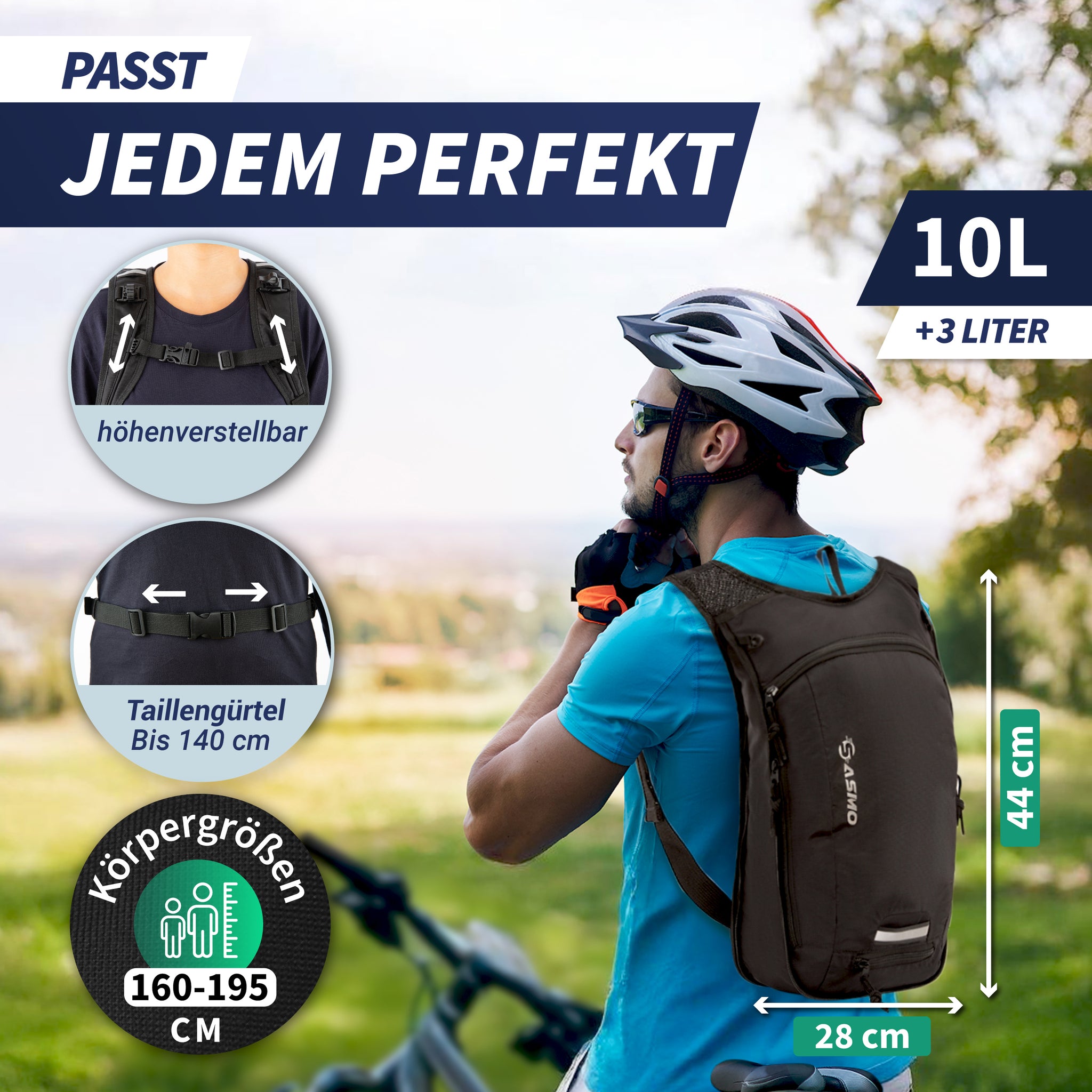 fahrradrucksack 10l 10+3L Fahrradrucksack mit Trinksystem – leicht, robust, durchdacht – SASMO