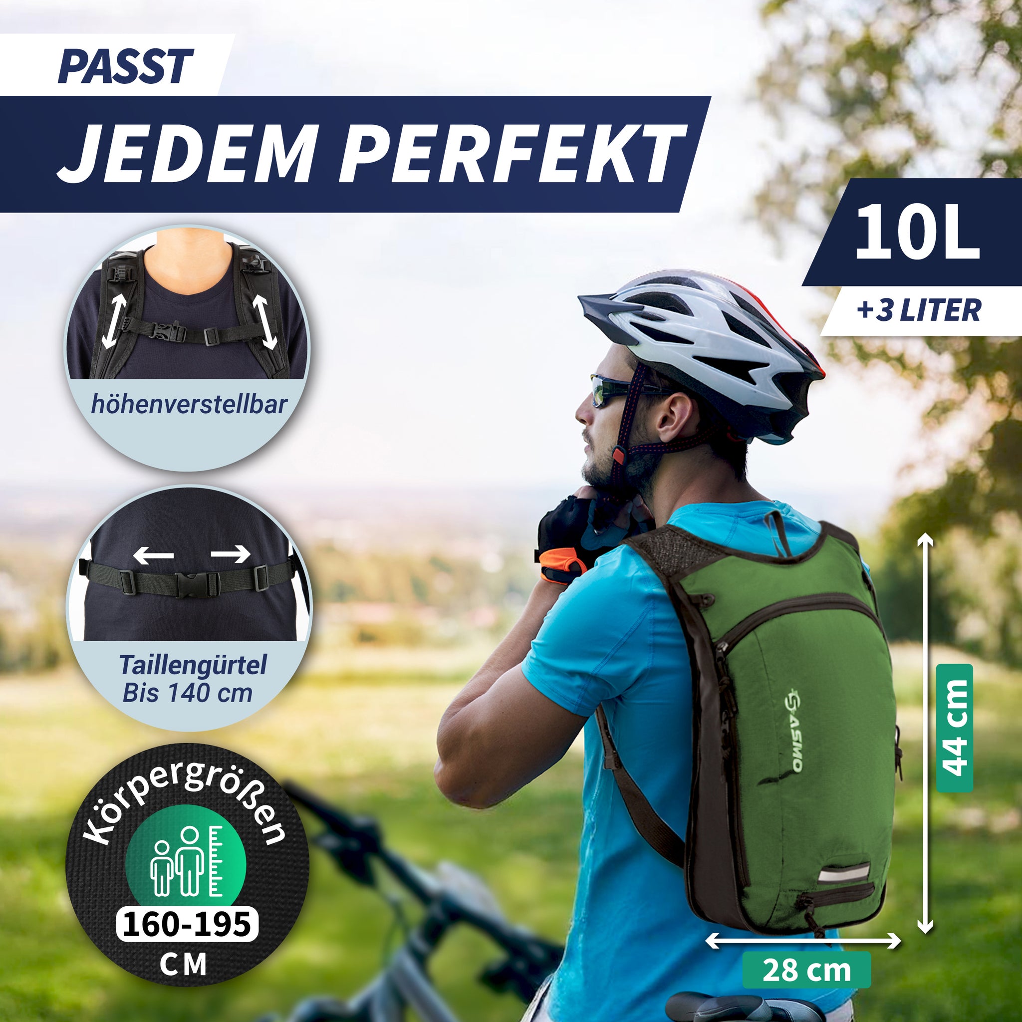 mountainbike trinkrucksack 10+3L Fahrradrucksack mit Trinksystem – leicht, robust, durchdacht – SASMO