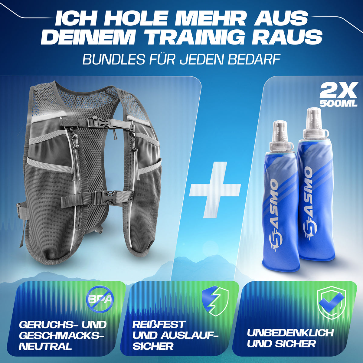 Laufweste 5L - Inkl. 2x 500 & Trinkblase & Reinigungsset