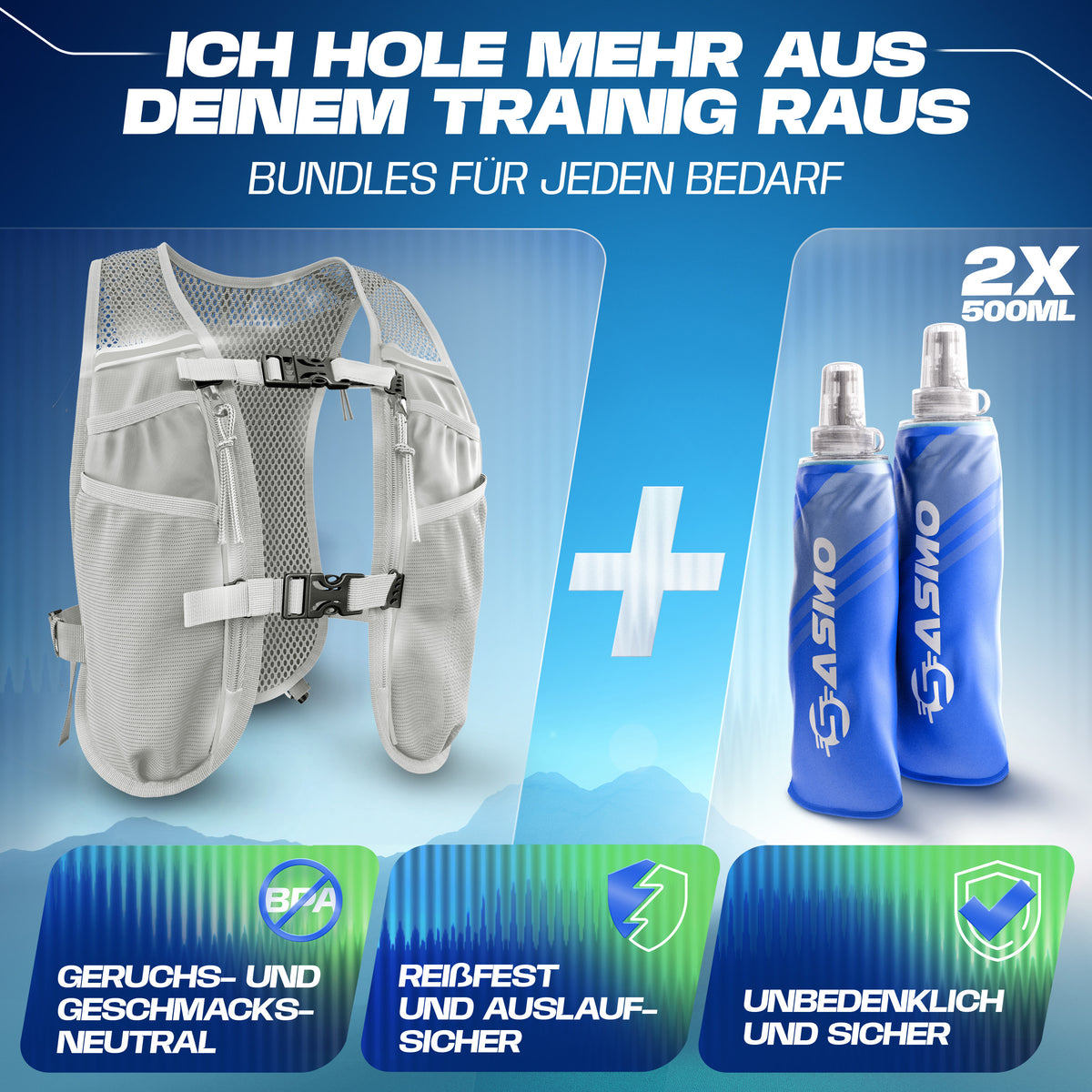 Laufweste 5L - Inkl. 2x 500 & Trinkblase & Reinigungsset