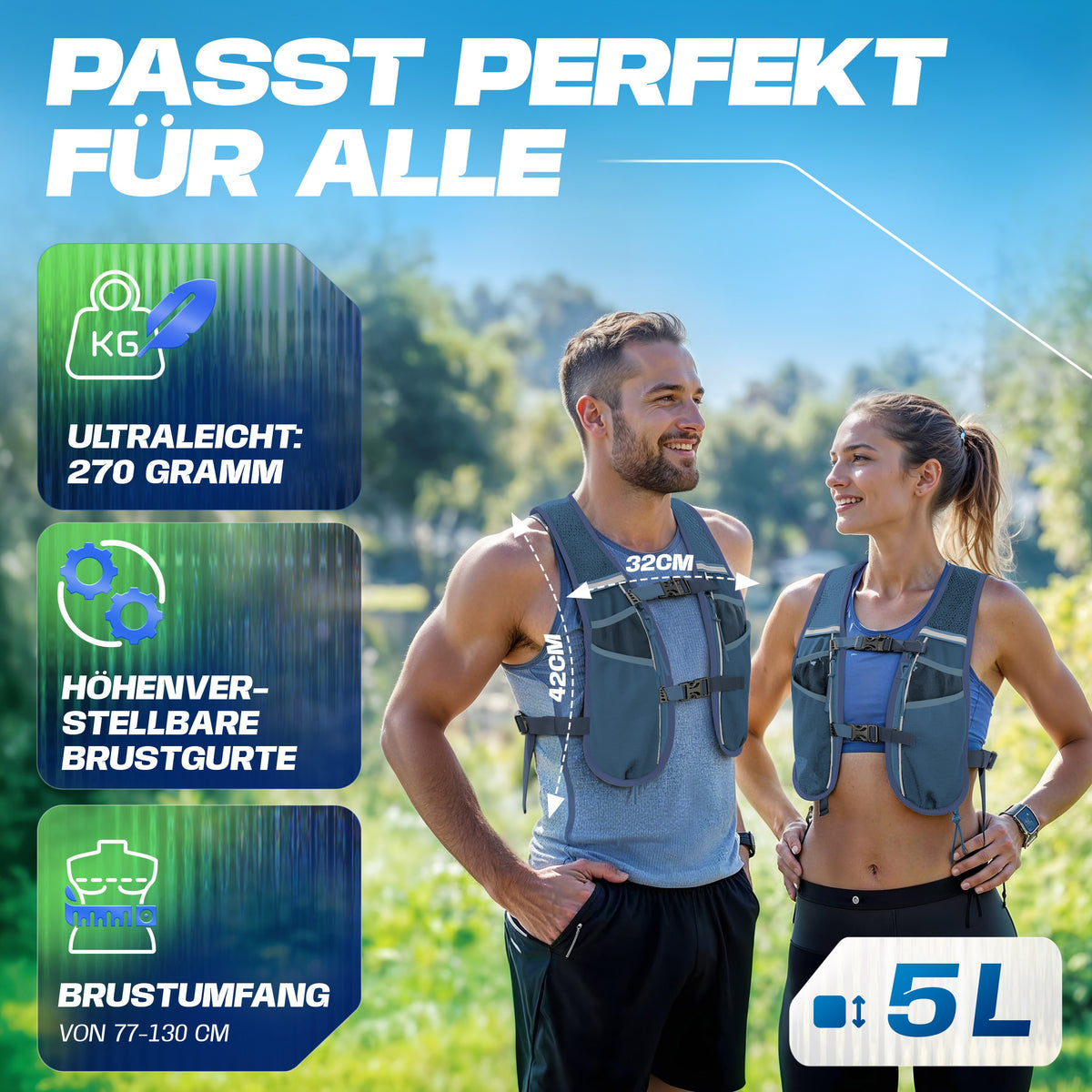 Laufweste 5L - Inkl. 2x 500 & Trinkblase & Reinigungsset