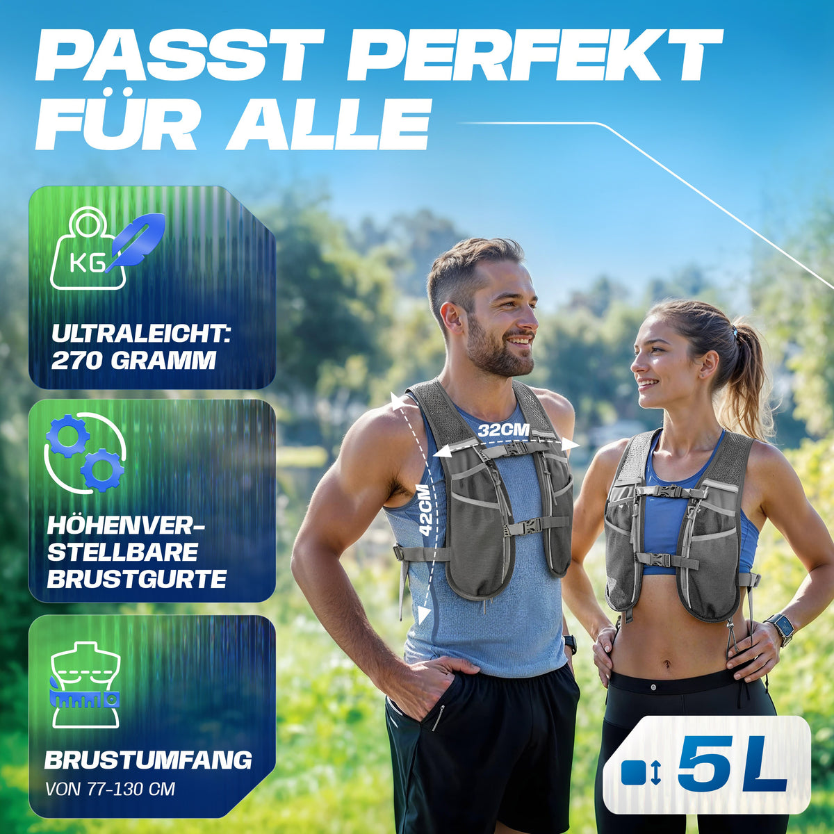 Laufweste 5L - Inkl. 2x 500 & Trinkblase & Reinigungsset