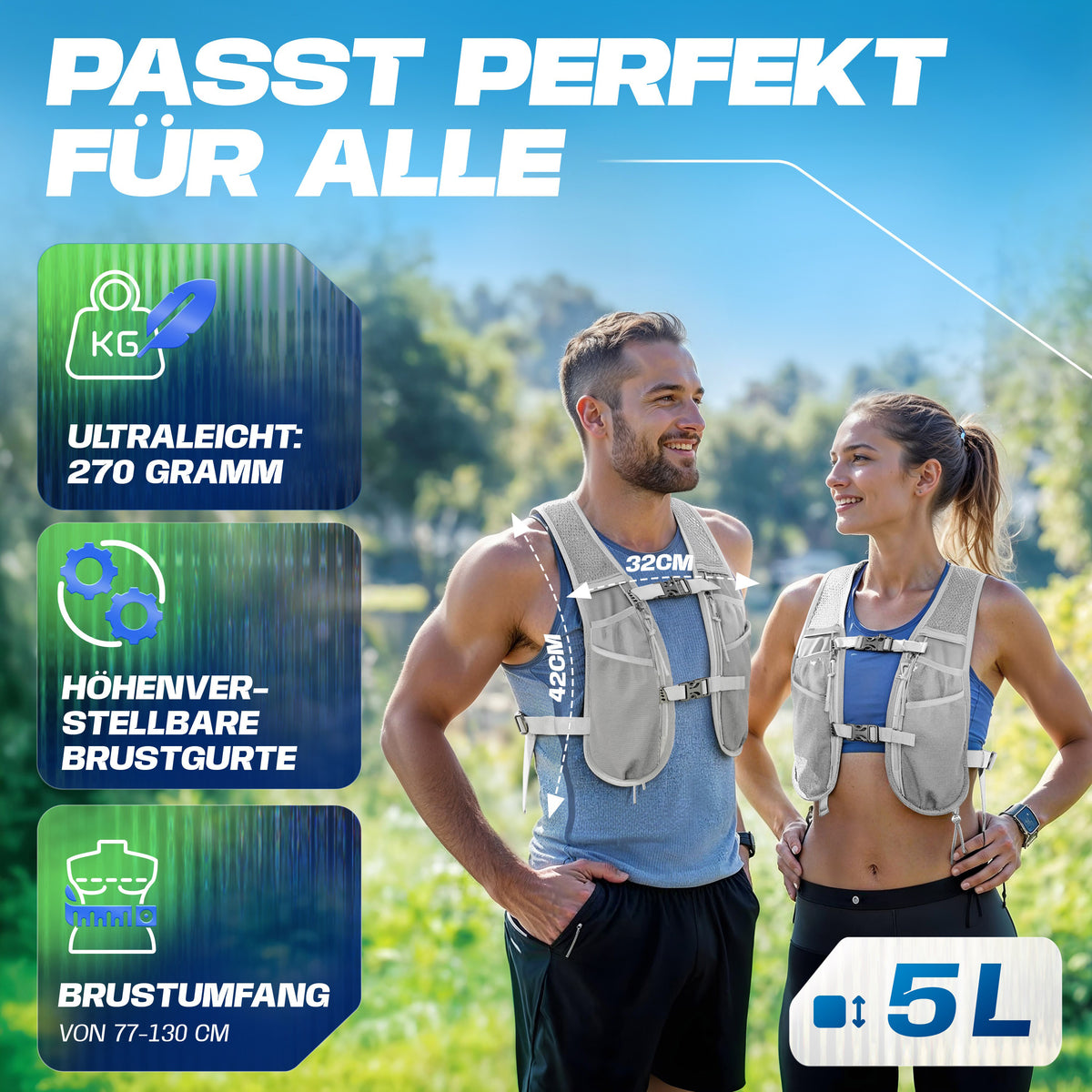 Laufweste 5L - Inkl. 2x 500 & Trinkblase & Reinigungsset