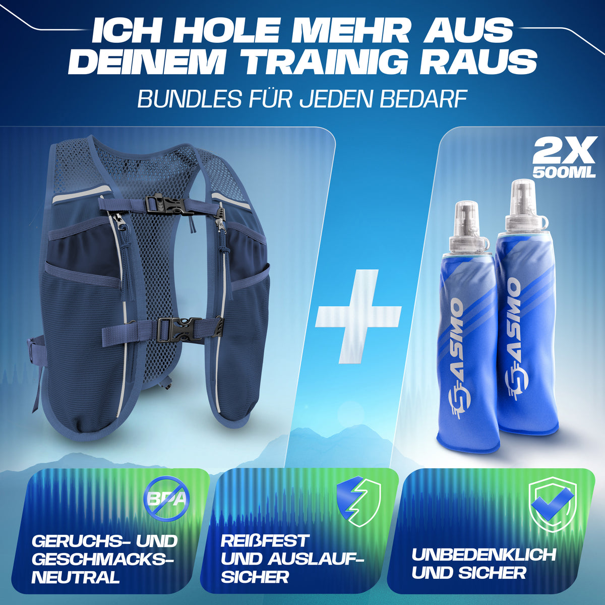 Laufweste 5L - Inkl. 2x 500 & Trinkblase & Reinigungsset